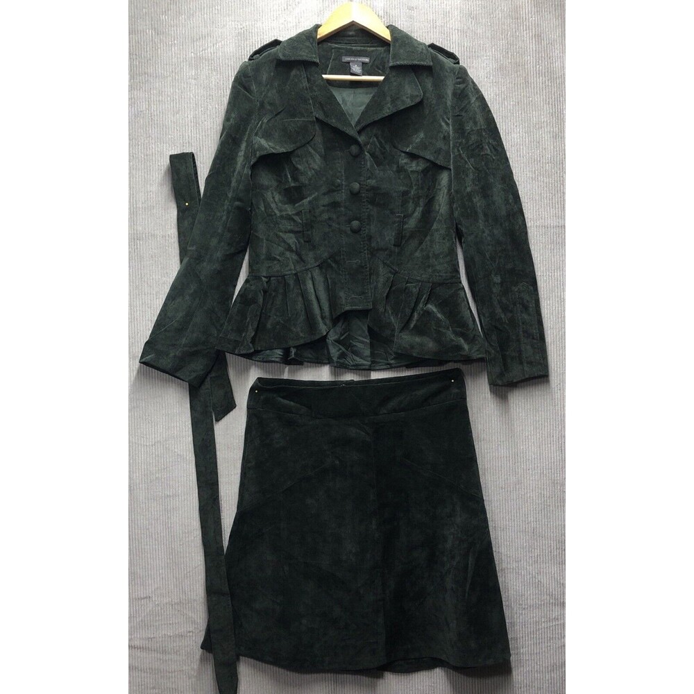 Chelsea Theodore Skirt Set Size 8 Green Corduroy Belt Career Professional